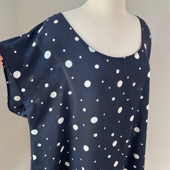 Torrid Womens Plus 4X Navy Sheer Polka Dot Blouse Button Up Back Shirt Top - Picture 2 of 14